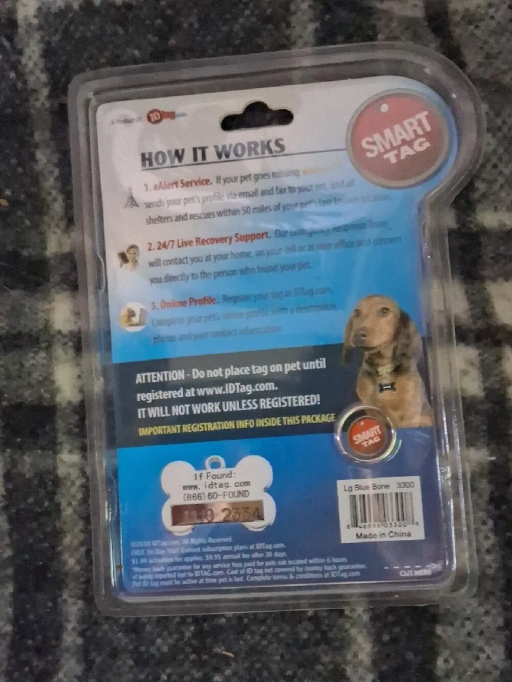 Blue Bone Pet ID Tag with Silver Edge
